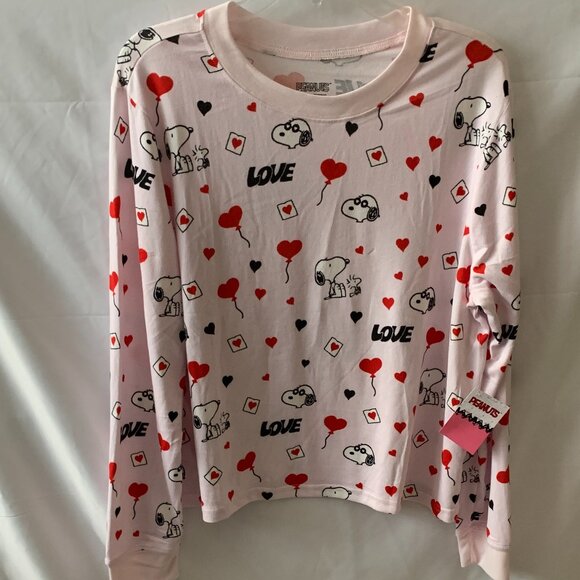 PEANUTS Snoopy Love Letters Knit Shorts Pajamas Set in Pink/Red Sz LARGE - Picture 2 of 5